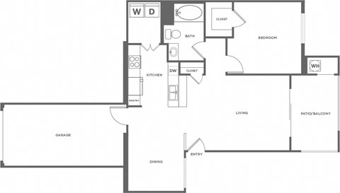 Floor plan for 1 bed, 1 bath, 797 sqft